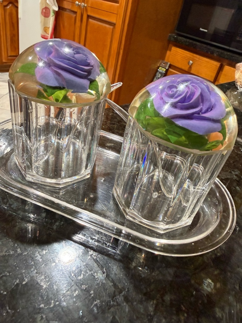 KitchenAid Glass Salt and Pepper Set with Purple Rose Dome Lids